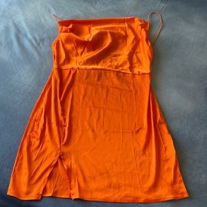 Lyaner XL neon orange one shoulder Strapy silk dress